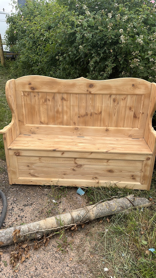 Wooden church pew after blasting